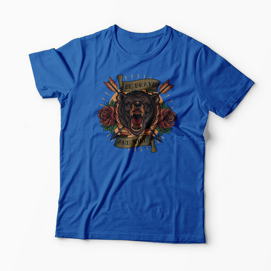 Tricou Urs Be Brave and Wild - Bărbați-Albastru Regal